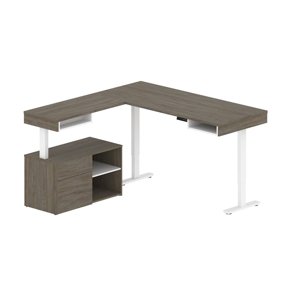 Bestar Bestar Viva 72W L-Shaped Standing Desk with Credenza in walnut grey 19850-35 - main